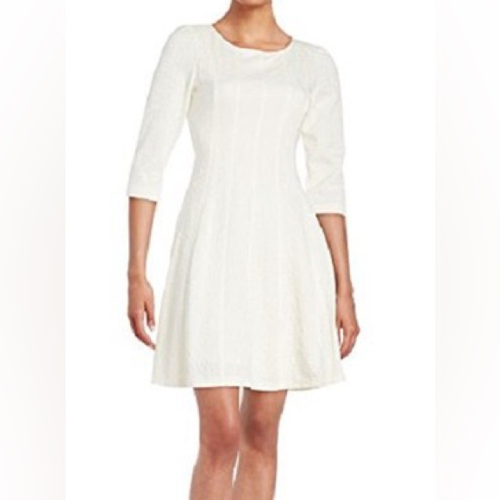 Taylor White A-Line Textured 3/4 Sleeve Dress Size 10